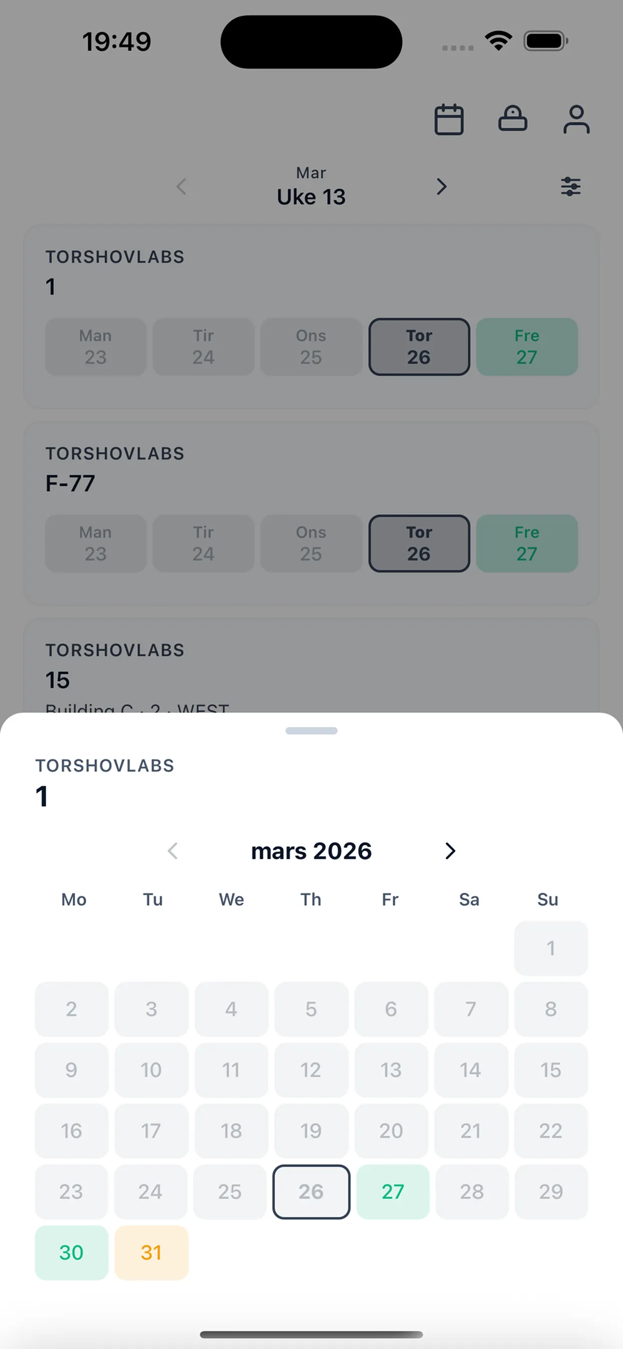 OurPark-oversikt med plasser på tvers av flere bygg og soner